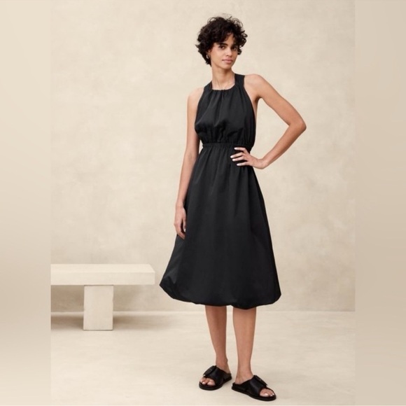 NWT Banana Republic Black Bubble-Hem Taffeta Midi Dress Open Back Twist Cocktail - Picture 11 of 11